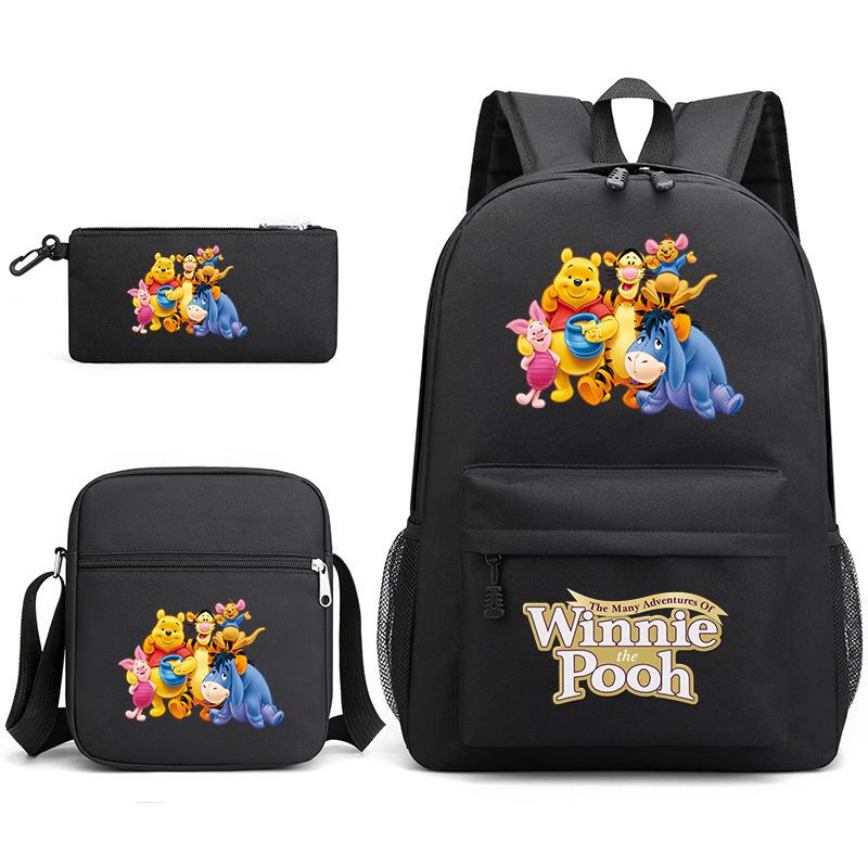 3-Piece Winnie The Pooh School Bag Kids Backpack Boy Girl School Bag Daily Backpack Mochira Shoulder Bag Set