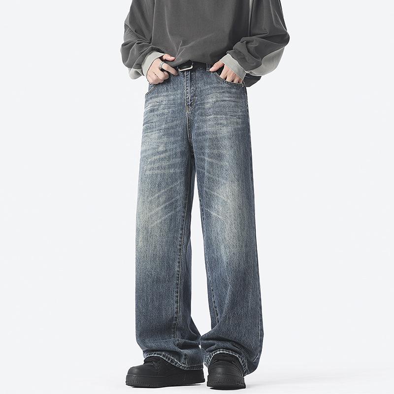 American High Street Hip-hop Handsome Jeans Men's Loose Straight Black Wide-leg Trousers