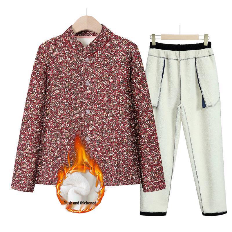 Grandma's Winter Floral Cotton Jacket with Velvet Lining - Warm, Thickened, Small Size for Elderly Women