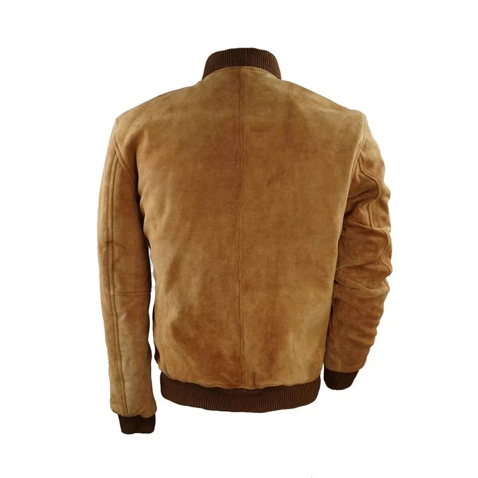 Chaqueta de Ante Genuino Hecha a Mano para Hombre de Corte Casual Racer, Color Canela Casual y Elegante de Piel de Cordero