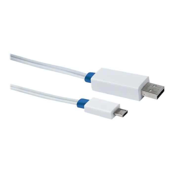 Câble USB - SCHWAIGER - Micro-USB Type B (M) - 80 Cm - Plat - Blanc