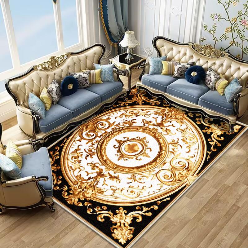 Retro Golden Luxury Carpet Large Living Room Decoration Home Rugs Non-slip Bedroom Mat Customizable Coffee Table Lounge Rugs