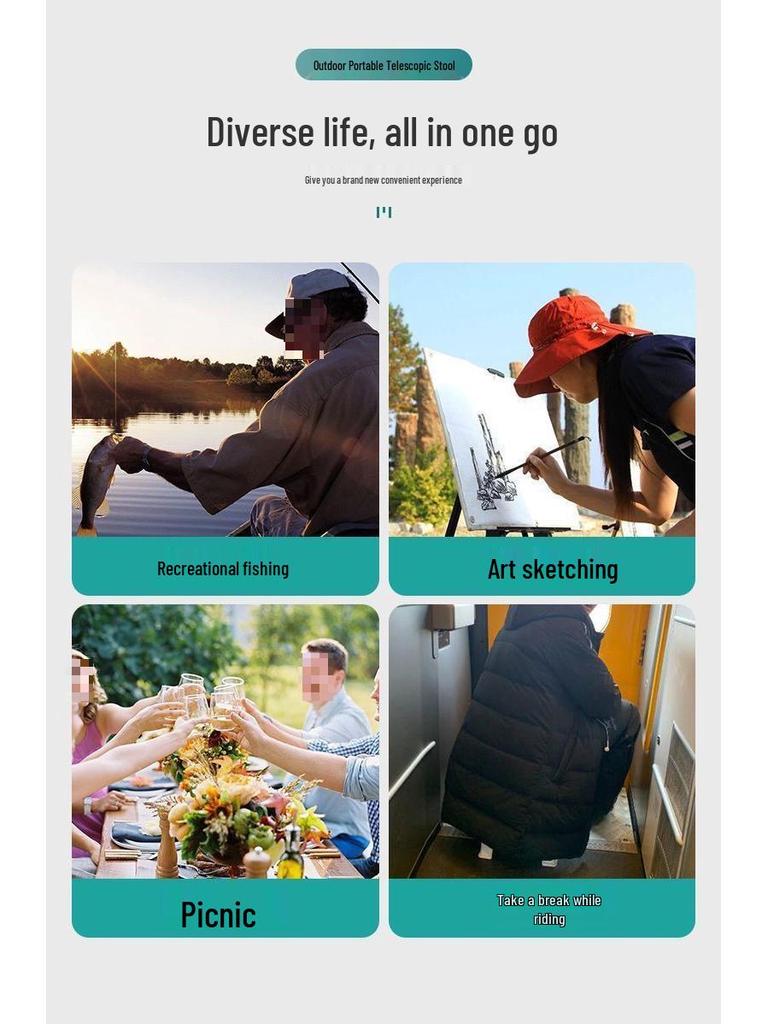 Compact Telescopic Folding Stool for Outdoor, Travel, Balcony, and Fishing - Portable and Adjustable.