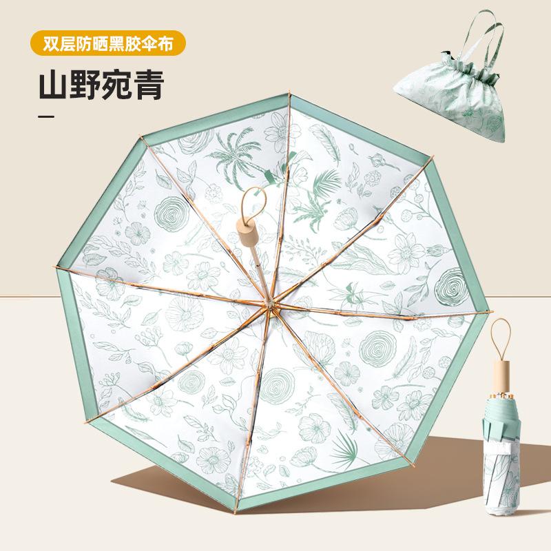 New Three-fold Manual Eight-bone Umbrella Vinyl Fabric Double-layer Double-sided Color Umbrella Parasol Three-fold Sun Umbrella