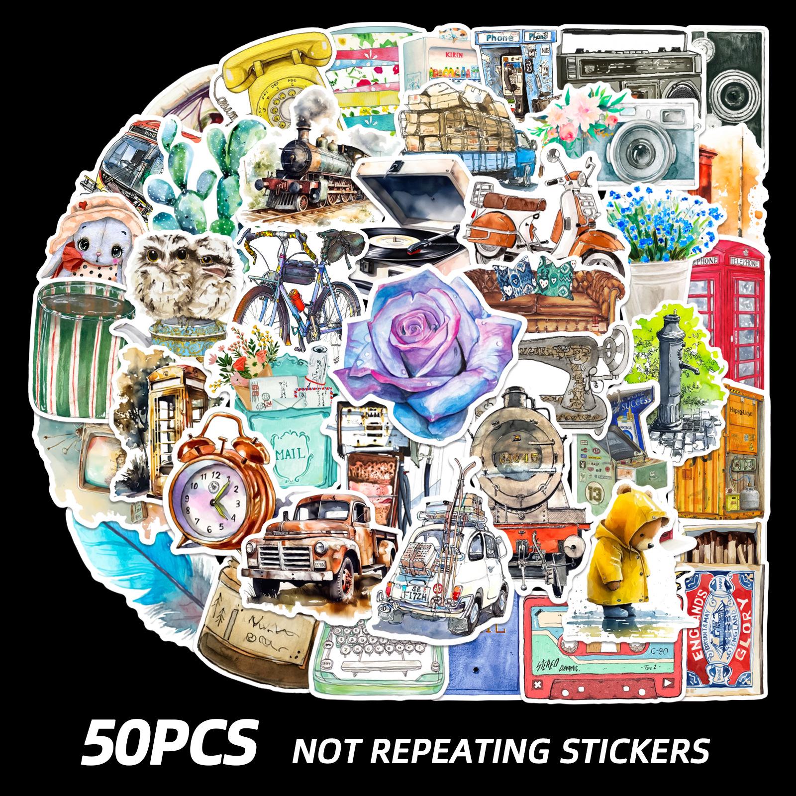 50 Retro Vintage Style Waterproof Graffiti Stickers for Phone, Guitar, Tablet, Laptop 50 Unique Pieces