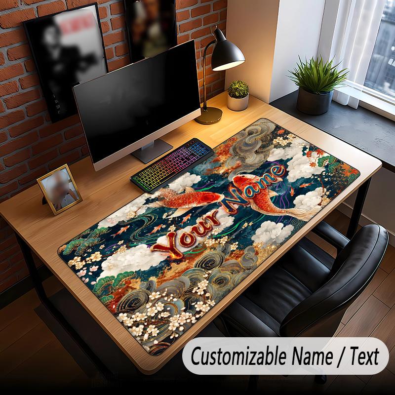Koi Fish Theme Custom Mouse Pad Personalized With Name Text Customized Desk Mat For Office Home Decor