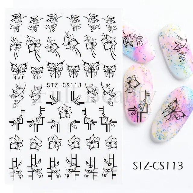 3D Nail Stickers Flowers Pink Purple Blossom Florals Leaves Decals Nail Art Adhesive Sliders Charms Manicure Decorations TRCA769