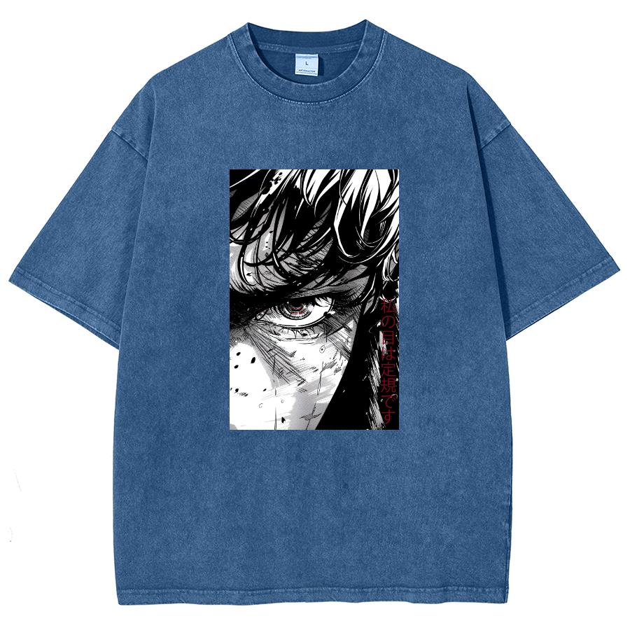 Japonské Vintage Anime Černobílý Portrét Postavy Potisk Dámské Tričko Neutrální Praní Oversized Top s Krátkým Rukávem