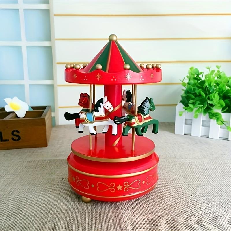 Charming Carousel Music BoxFestive Red/Golden with 3D Horses, Ideal for Holiday Decor Gifts, Battery Free, Perfect for Living Room Display