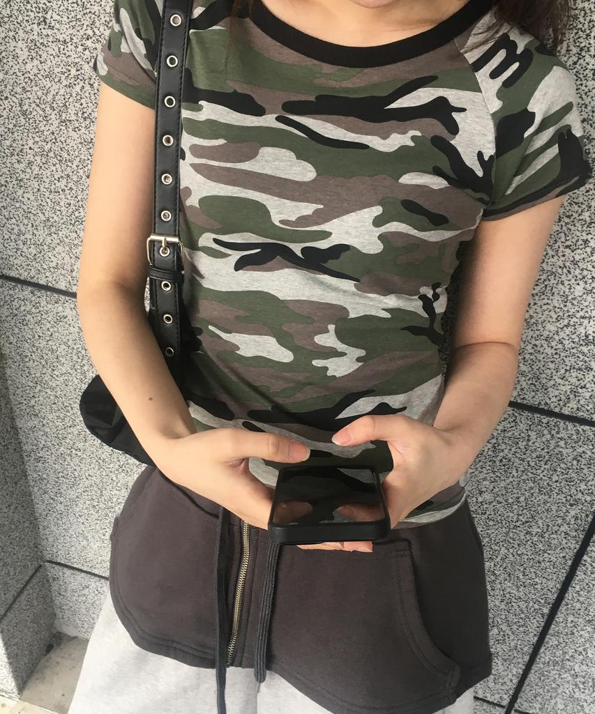 CHICKS Camo Slim Fit Basic T-Shirt Melange