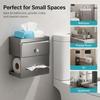 Adhesive Wall Mount Toilet Paper Storage Box with Covered Section and Upper Tray, Bathroom Tissue Case for Daily Use