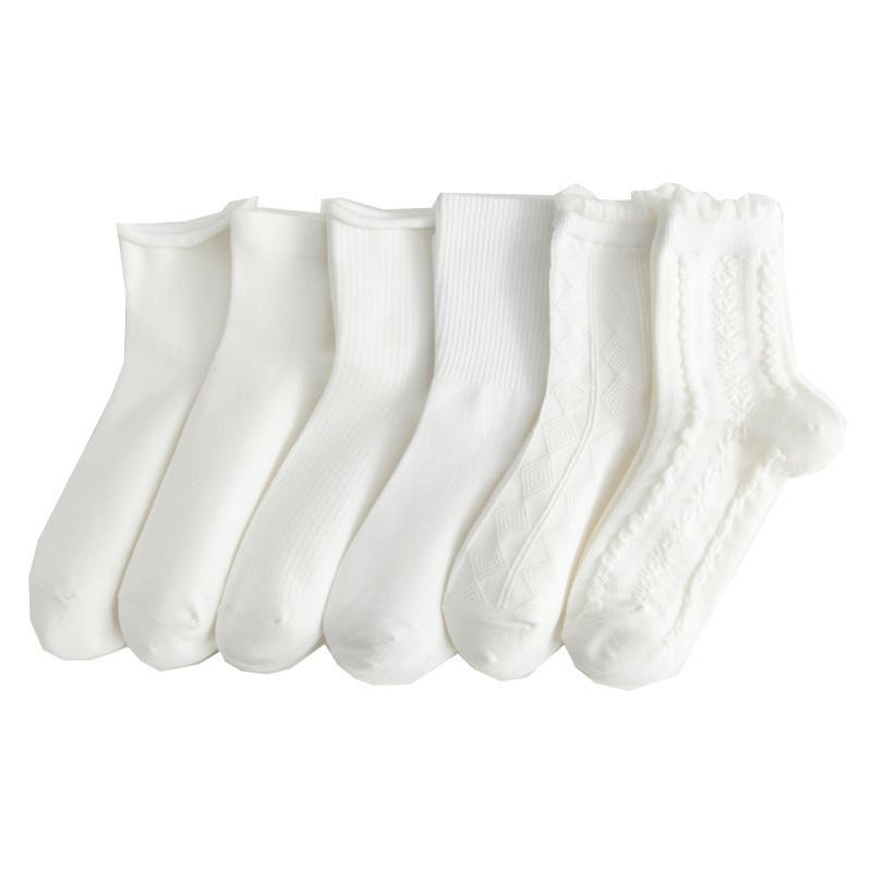 Women's White Mid-Calf Lace Socks - Trendy Japanese Lolita Style for Spring & Autumn