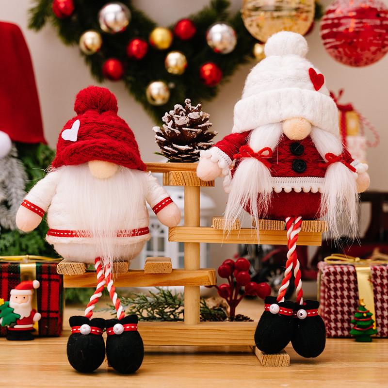 Adorable Christmas Gnome Doll With Heart Patch Hat And Playful Hanging Legs For Holiday Fun