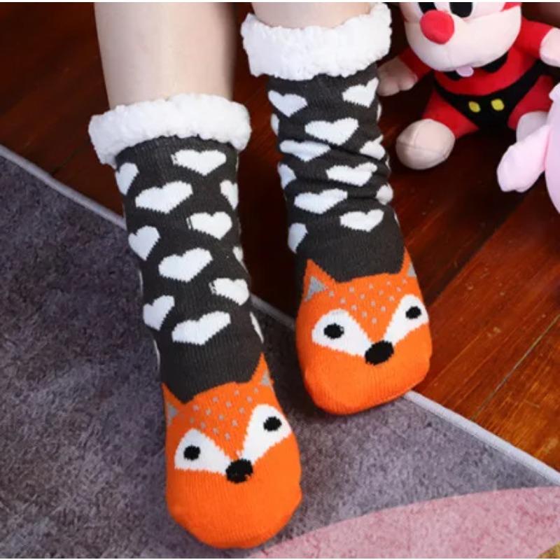 Thermal Fluffy Sock Women Panda Winter Warm Plush Non Slip Home Sleeping Soft Female Floor Grip Fuzzy Slipper Sock Short Funny