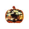 Wooden Halloween Pumpkin Decoration with Carved Pattern and LED Lights Halloween Pumpkin Ornament for Indoor Display Halloween Themed Wooden Craft