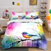 Colorful Bird On Branch Painting Bedding Duvet Cover Set Duvet Cover Pillowcases  (1*Duvet Cover 2*Pillowcases, Without Duvet Insert)