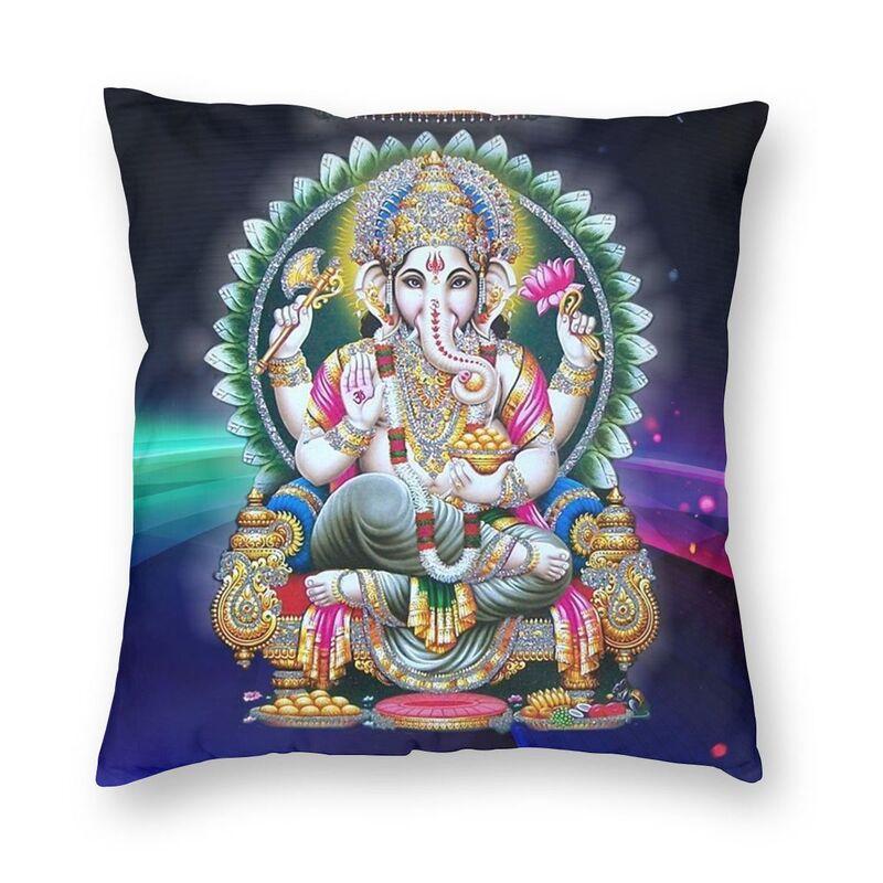 India God Lord Ganesha Square Pillow Cover Home Decor Hindu Goddess Elephant Cushion Cover Throw Pillow For Sofa Double-Sided Peach skin 18*18(CM)-1Pcs
