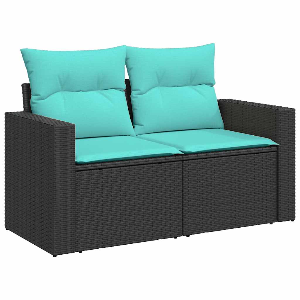 vidaXL 7 Piece Garden Sofa Set with Cushions Black Poly Rattan