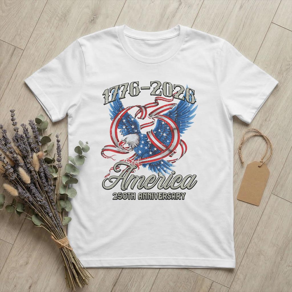 Unisex America 250 Anniversary 1776 2026 T Shirt USA 100 Cotton merch Cool Short Sleeve Crewneck Tee Shirt Classic TShirts