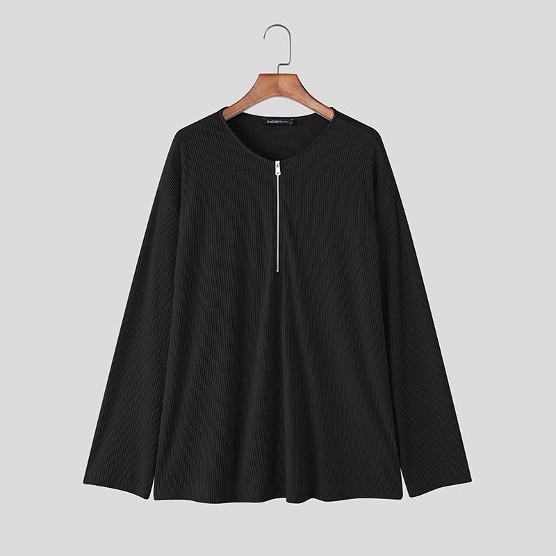 

INCERUN Autumn Oversized Men Round Neck Long Sleeve Casual Texture Tops Pullovers 4XL чёрный