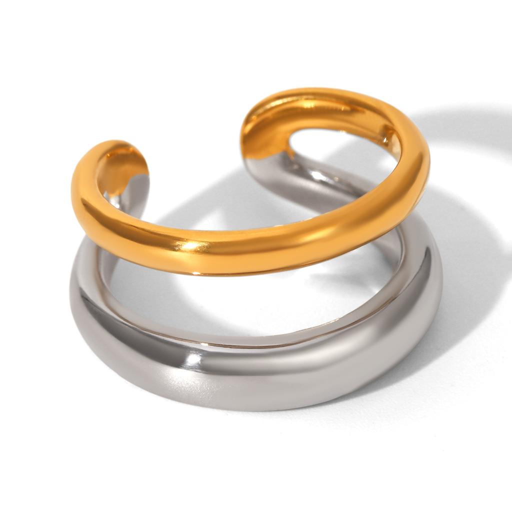 Light luxury minimalist two-tone gold and silver titanium steel ring for women, non-fading, high-end stainless steel open ring