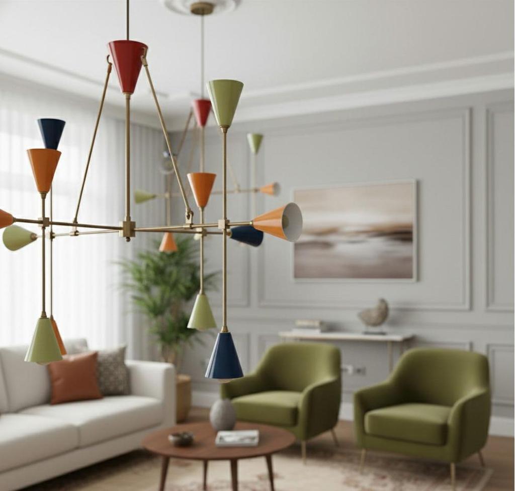 Mid Century Modern Sputnik Chandelier 9 Arm Multicolor Brass Ceiling Light Italian Style Dining Room Lamp