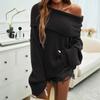 Women's Off The Shoulder Long Sleeve Knit Sweater Loose Fit Casual Solid Color Pullover Top