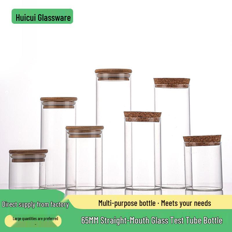 65mm Straight-Mouth Glass Tube Bottle for Tea Storage, Antiques, or Buddhist Beads Display with Lid