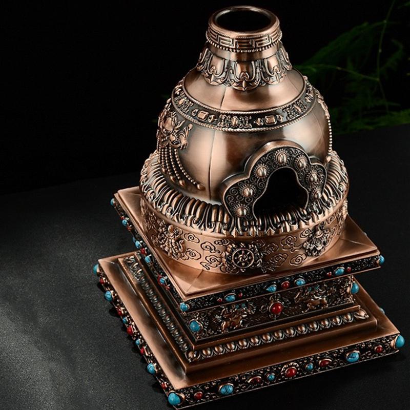 Bruciatore di Incenso Multifunzionale Lega Incisa Grande Dimensione Stupa Fornello per Aromaterapia Forno per Fumo da Meditazione Altari Decorativo