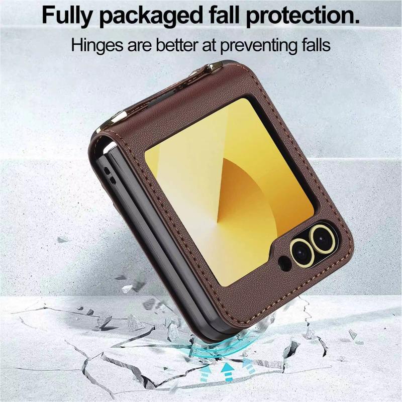 Long Strap Crossbody Leather Case for Samsung Galaxy Z Flip 6 ZFlip 5 4 3 Dual Card Holder Wallet Shockproof Cover with Lanyard