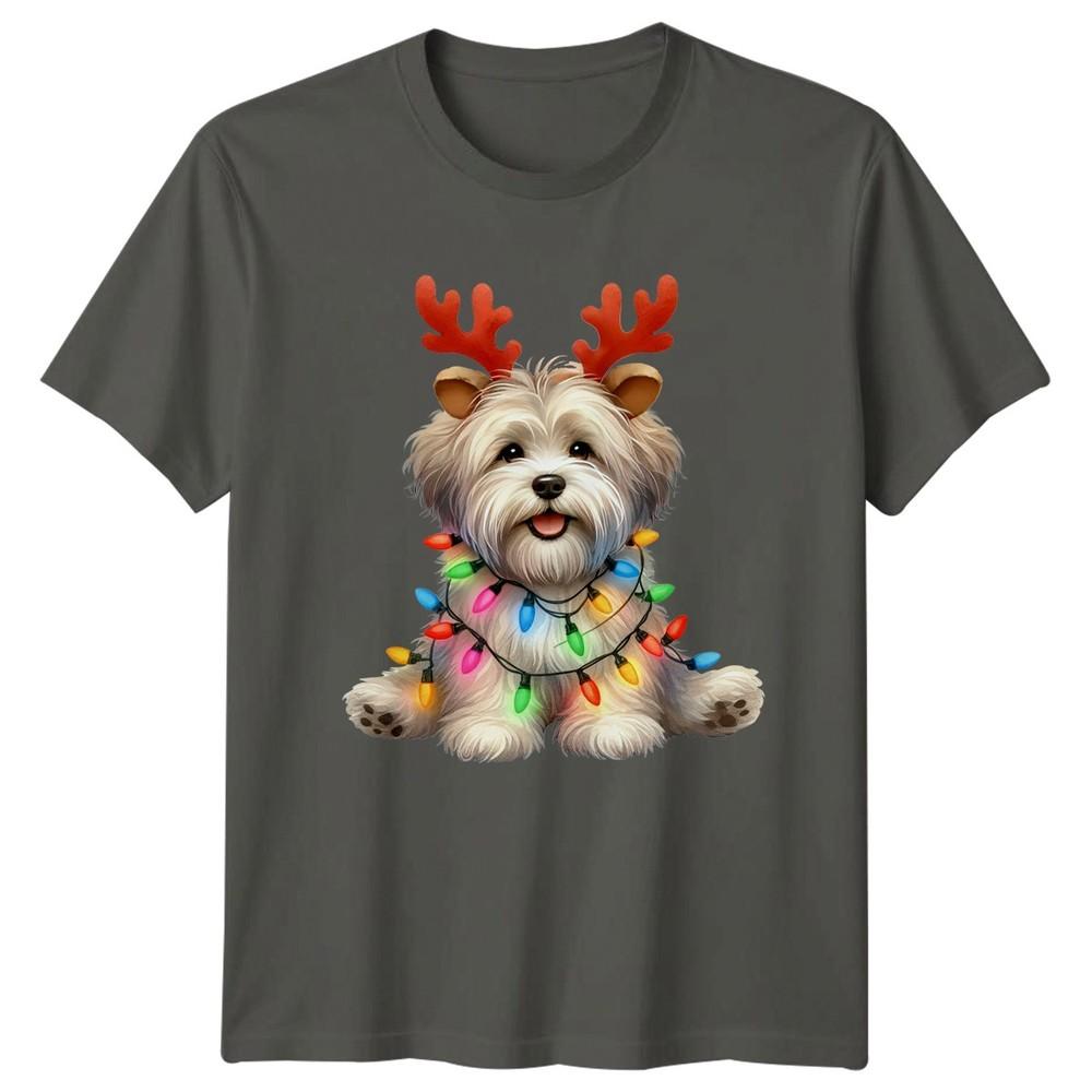Christmas Dog Lights Reindeer Antlers Holiday Animals Unisexs TShirt Unisexs Tee S