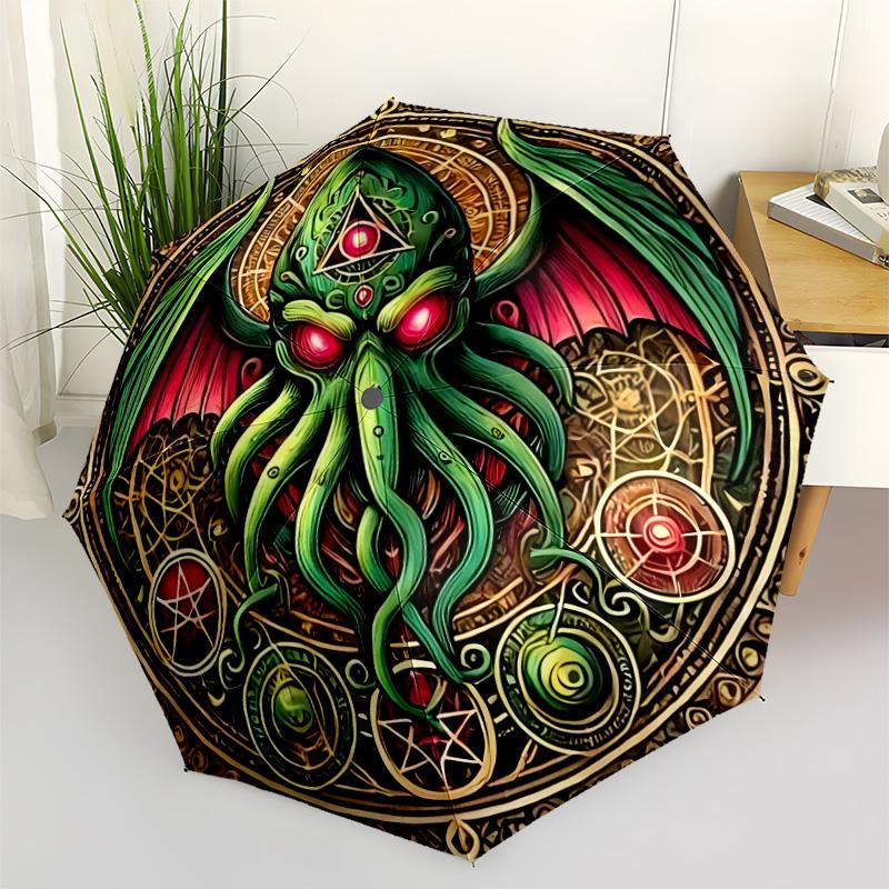 Cthulhu Mythos Symbolism Automatic Umbrella Retractable Design with 8-Rib Durability Durable Plastic & Iron Durable Everyday Carry Umbrella