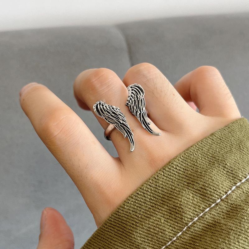 Retro Großer Engelsflügel Ring Für Männer Frauen Silberfarbe Punk Gothic Offener Ring Handgefertigt Designer Schmuck Unisex Accessoires Geschenk