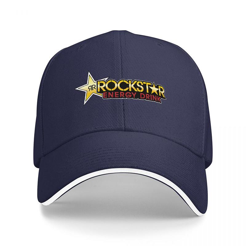 

ROCKSTAR ENERGY DRINK LOGO BASEBALL CAP BLACK WITH WHITE TRIM CLASSIC FIT ADJUSTABLE HAT FOR Unisex AND Women Adjustable