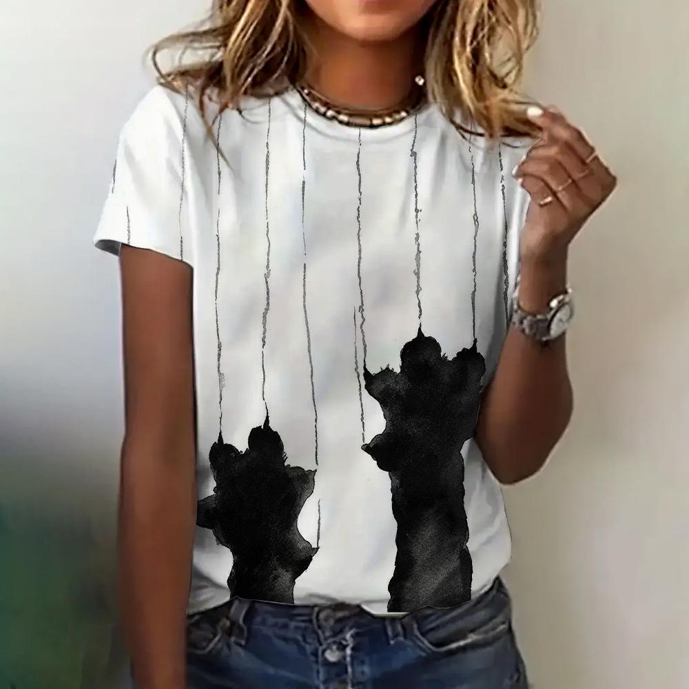 Summer Cute Funny Cat 3D Print T-shirts Women Streetwear Casual Fashion Y2k Short Sleeve T Shirt O-neck Tees Tops Clothing