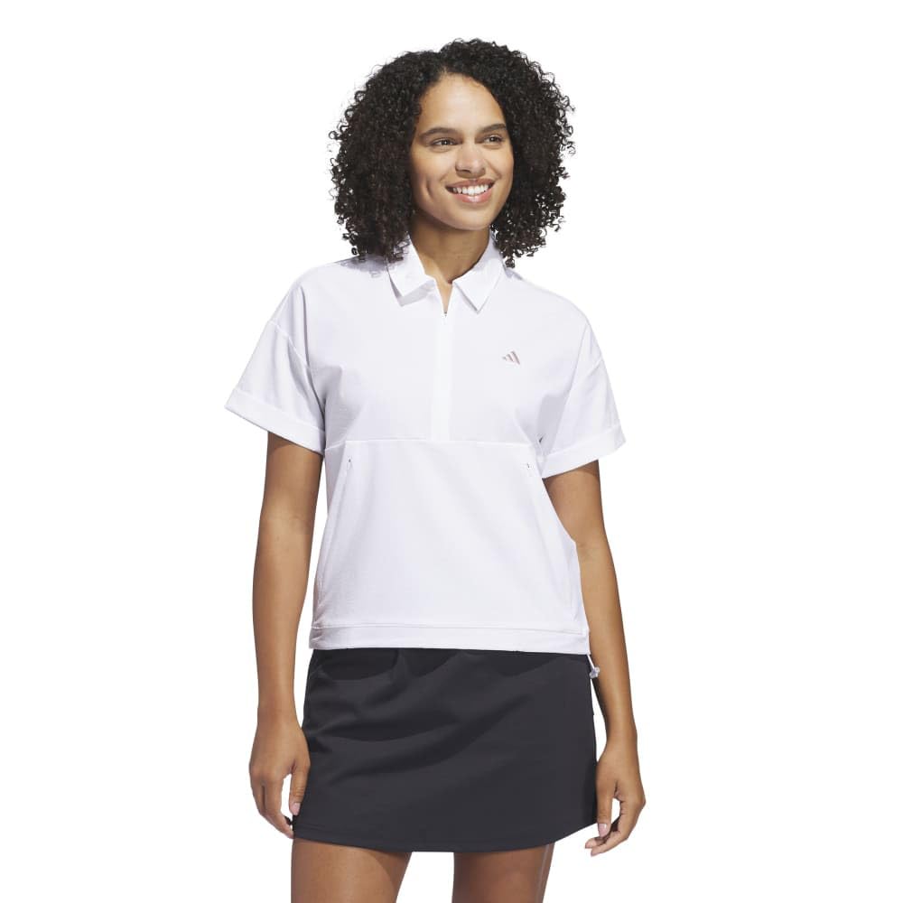 Adidas Golf Beyond the Course Box Silhouette Short Sleeve White Water-Repellent 2-Way Shirt, Women's,