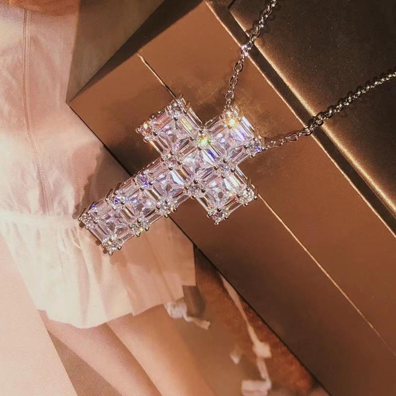 Vintage Cross Pendant AAAAA Cz Stone 925 Sterling Copper Hiphop Pendant Necklace For Women Men Party Wedding Jewelry