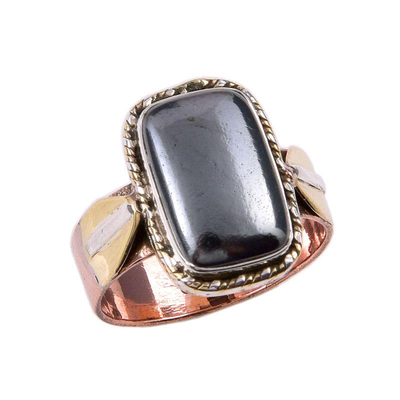 Natural Gunmetal Gemstone 925 Solid Sterling Silver Gift Two Tone Ring S.9 M4U24