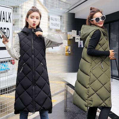 Cotton Vest Medium and Long New Women's Autumn and Winter Down Cotton Hooded Versatile Sleeveless Vest Korean Version Cotton Vest
