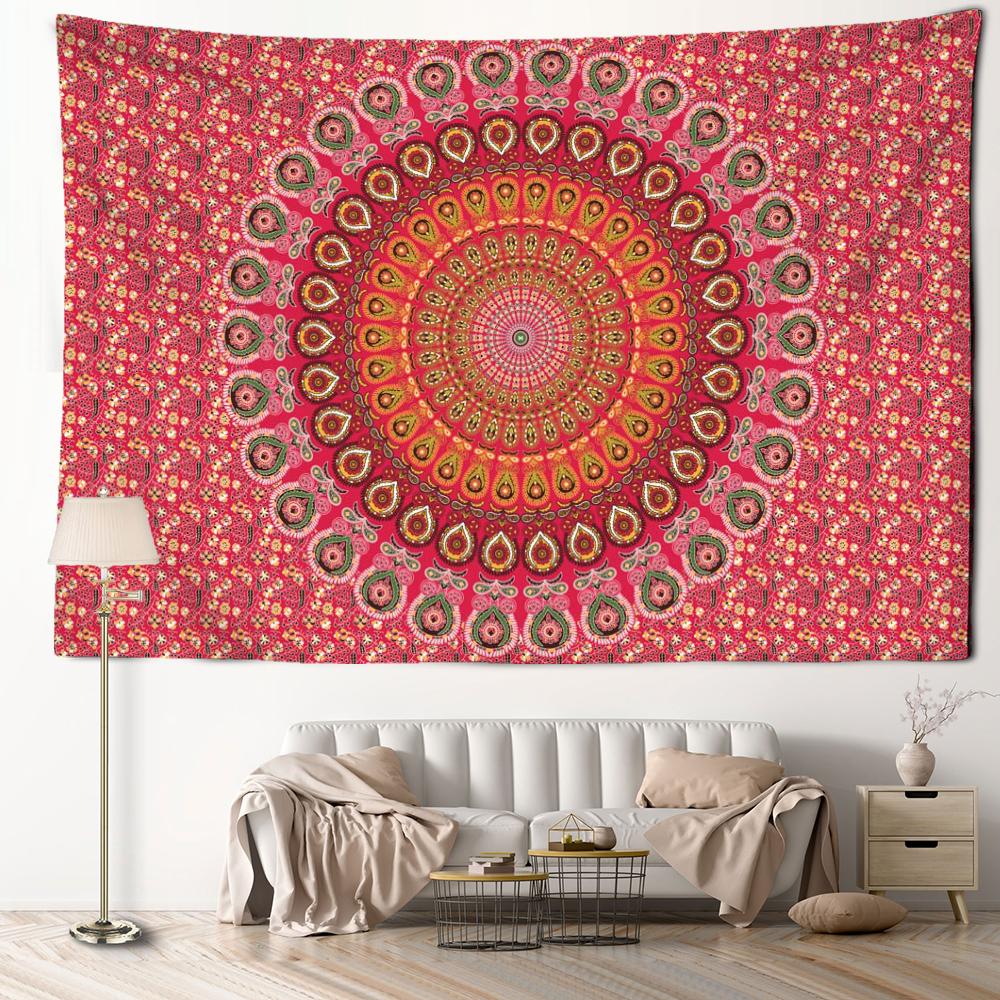 Tapiserie cu flori de mandala roșie agatat de perete abstract psihedelic vrăjitorie boem dormitor living decor acasă