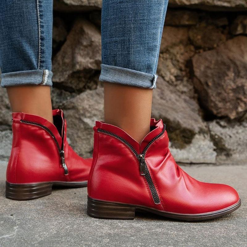 Autumn/Winter Large-Size Leather Boots – Side Zipper Martin Boots for Women