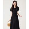 Summer Academy Black Embroidered Drawstring Waist V-Neck Short Sleeve Dress