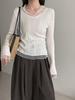 Lu Xi Women's V-neck Korean Style Mesh Patchwork Knit Top, Early Spring 2026 Collection