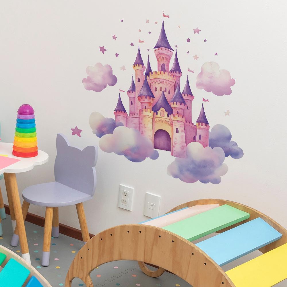 2 Pcs Cartoon Dream Castle Clouds Bedroom Living Room Home Background Beautification Decoration Wall Stickers
