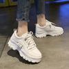 Fashion White Split Leather Women Chunky Sneakers White Shoes Lace Up Tenis Feminino  De Mujer Platform Women Casual Shoe