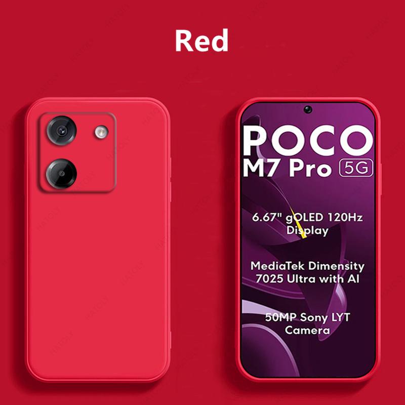 

Жидкий силиконовый чехол для телефона Xiaomi Poco M7 Pro 5G, чехол, задняя крышка, чехол для Poco M7 Pro 5G For Poco M7 Pro 5G красный