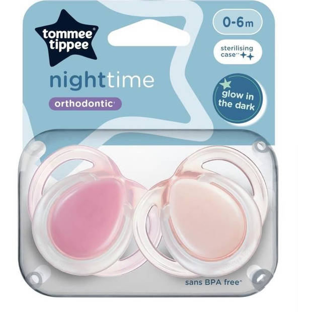 TOMMEE TIPPEE TTP43338095 NIGHT TIME soothers 0-6m mix 2 pack