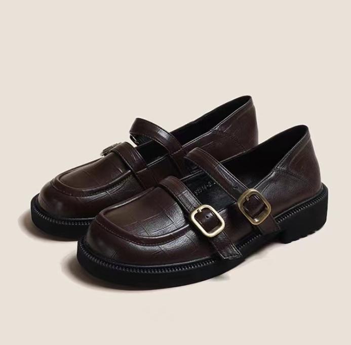 Fashion Double Buckle Strap Loafers Woman Crocodile Oxfords Shoes Preppy Girls Ladies Flats Mary Janes Boat Mocassines Mujer Sneakers