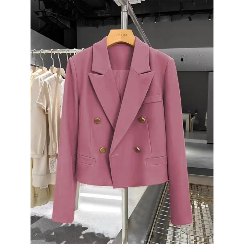 Blazers Cortos Ropa de Mujer Combinación Perfecta Chic Coreano Doble Botonadura Abrigo de Traje Ropa de Oficina para Señoras