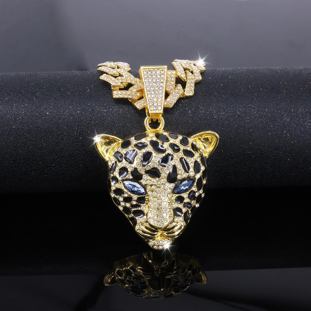 European American Exaggerated Domineering Rhinestone Leopard Head Pendant, HIPHOP Punk Trendsetter Cool Hip Hop Cuban Chain Jewelry